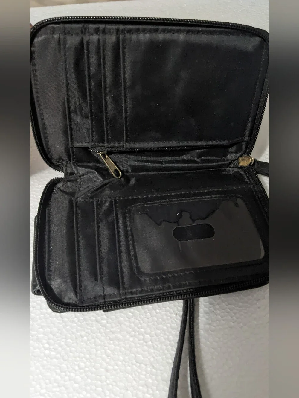 Black Leather Wristlet Phone Wallet - Unbranded